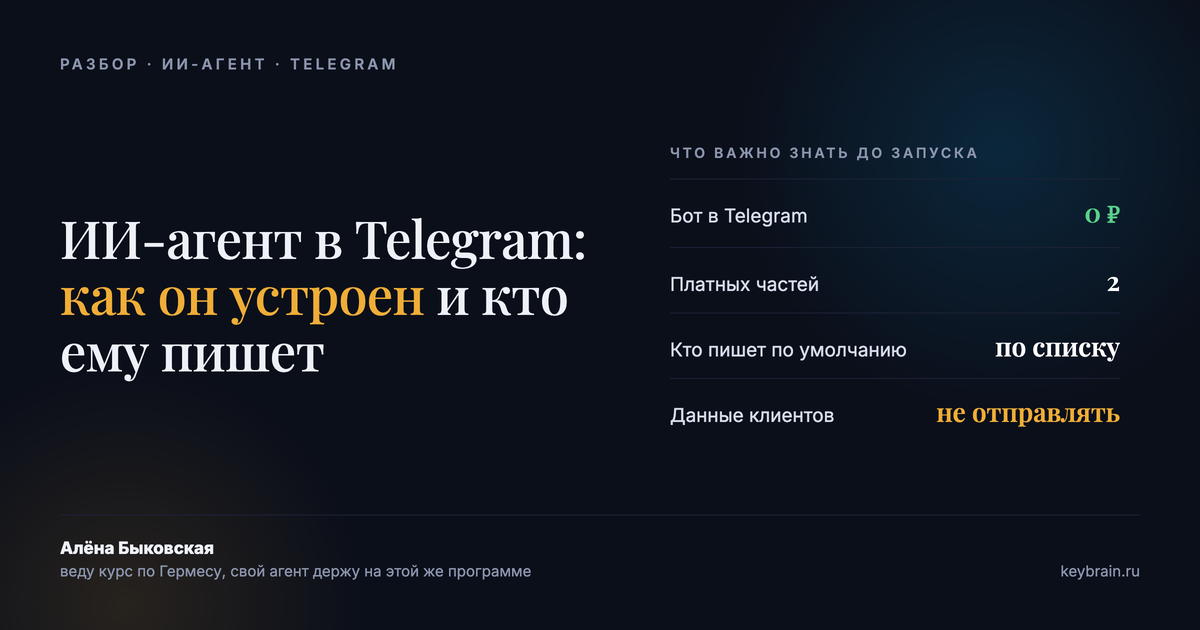 ИИ-агент для бизнеса в Telegram: устройство, доступы и расходы